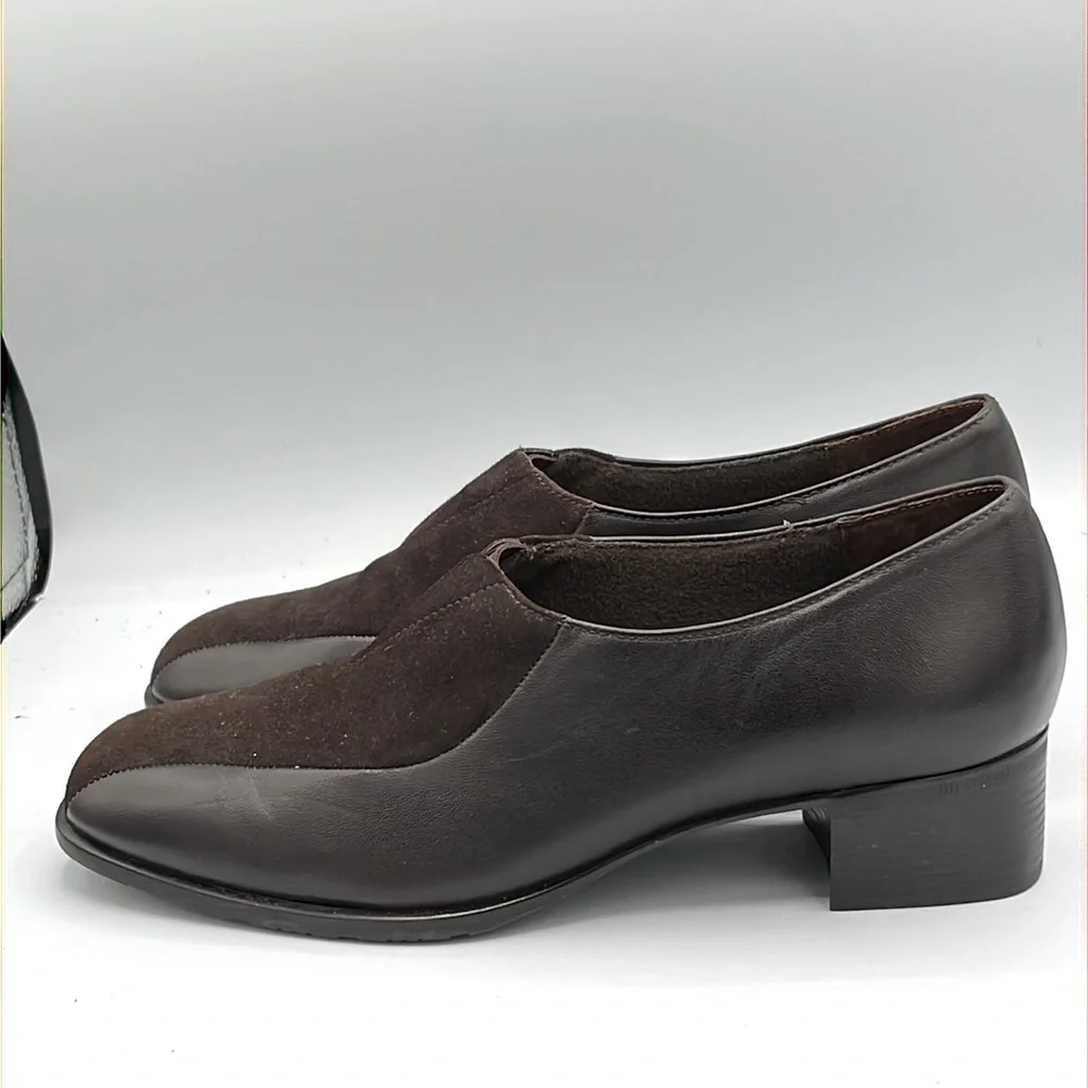 Munro American Two-Tone Brown Leather Shoes Size 8.5 | 1.5” Block Heel Comfort